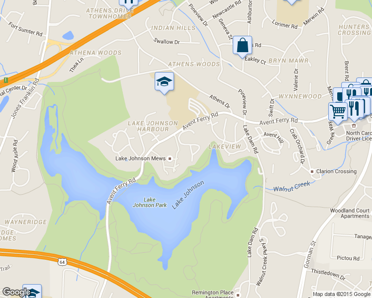 map of restaurants, bars, coffee shops, grocery stores, and more near 4201 Avent Ferry Road in Raleigh