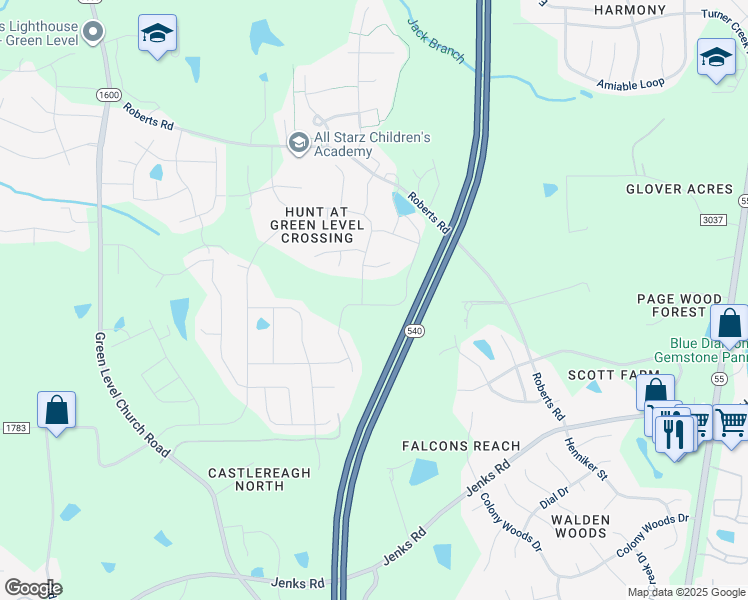 map of restaurants, bars, coffee shops, grocery stores, and more near 437 Brook Pine Trail in Apex