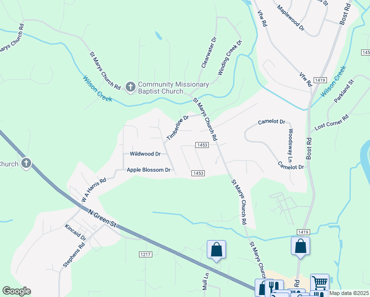 map of restaurants, bars, coffee shops, grocery stores, and more near 207 Edgewood Circle in Morganton