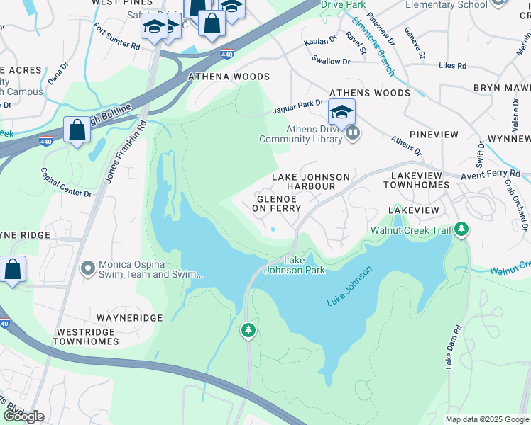 map of restaurants, bars, coffee shops, grocery stores, and more near 912 Glencastle Way in Raleigh