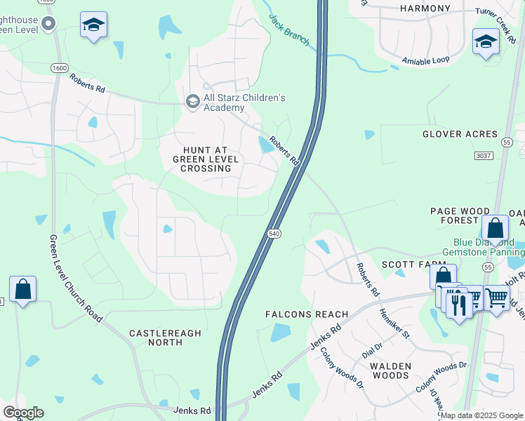 map of restaurants, bars, coffee shops, grocery stores, and more near 400 Brook Pine Trail in Apex