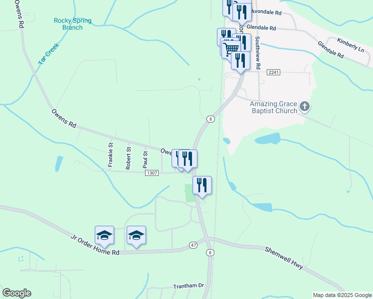 map of restaurants, bars, coffee shops, grocery stores, and more near North Carolina 8 in Lexington