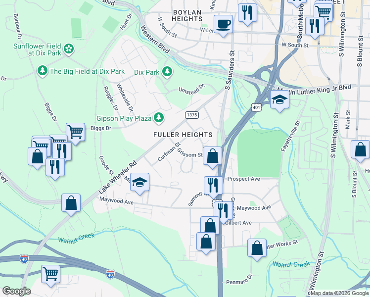 map of restaurants, bars, coffee shops, grocery stores, and more near 513 Talmage Street in Raleigh