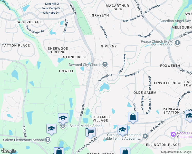 map of restaurants, bars, coffee shops, grocery stores, and more near 414 Hilltop View Street in Cary