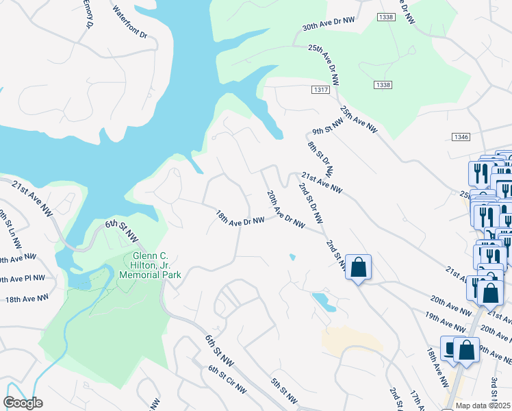 map of restaurants, bars, coffee shops, grocery stores, and more near 780 18th Street Northwest in Hickory