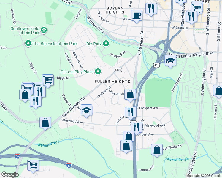 map of restaurants, bars, coffee shops, grocery stores, and more near 513 Talmage Street in Raleigh