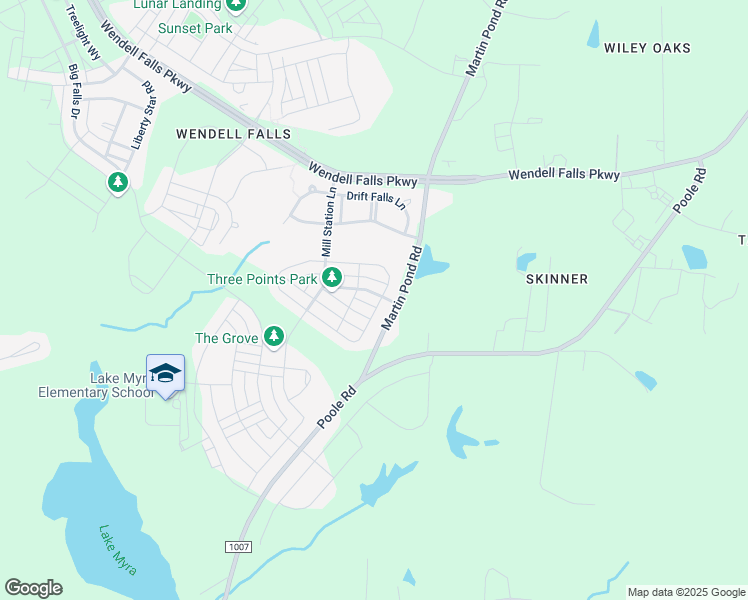 map of restaurants, bars, coffee shops, grocery stores, and more near 1509 Rhodeschool Drive in Wendell