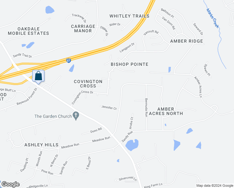 map of restaurants, bars, coffee shops, grocery stores, and more near 5621 Meadow Run in Knightdale