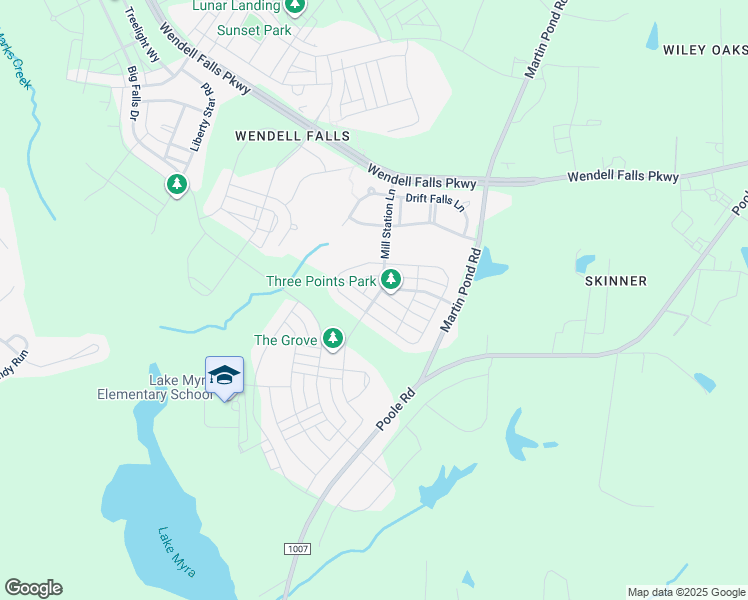 map of restaurants, bars, coffee shops, grocery stores, and more near 836 Mill Station Lane in Wendell