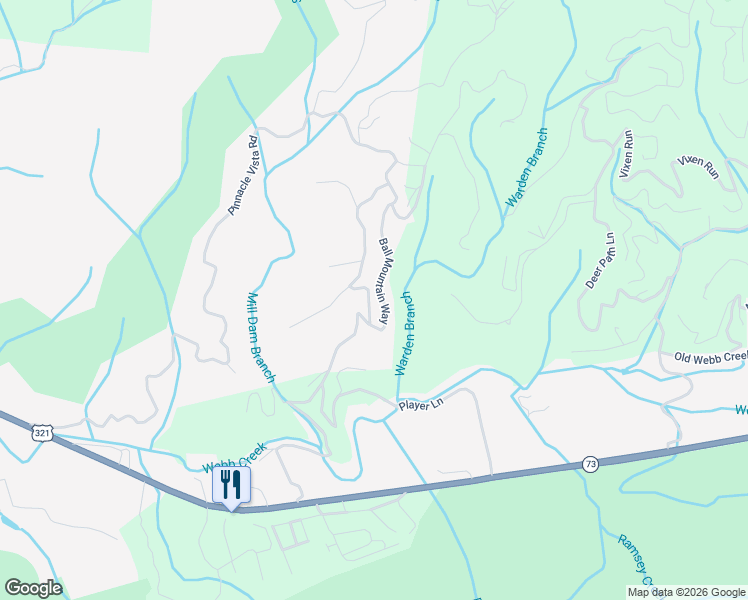 map of restaurants, bars, coffee shops, grocery stores, and more near 240 Ball Mountain Way in Gatlinburg