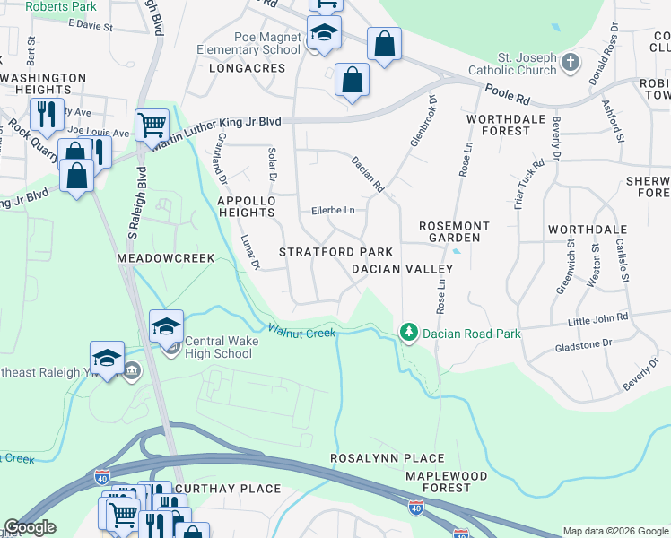 map of restaurants, bars, coffee shops, grocery stores, and more near 905 Belmont Drive in Raleigh