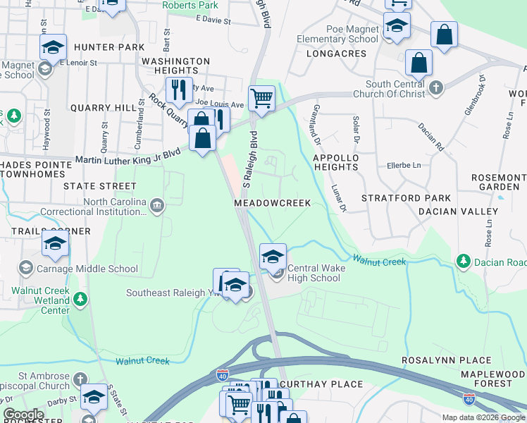 map of restaurants, bars, coffee shops, grocery stores, and more near 828 Nightshade Way in Raleigh