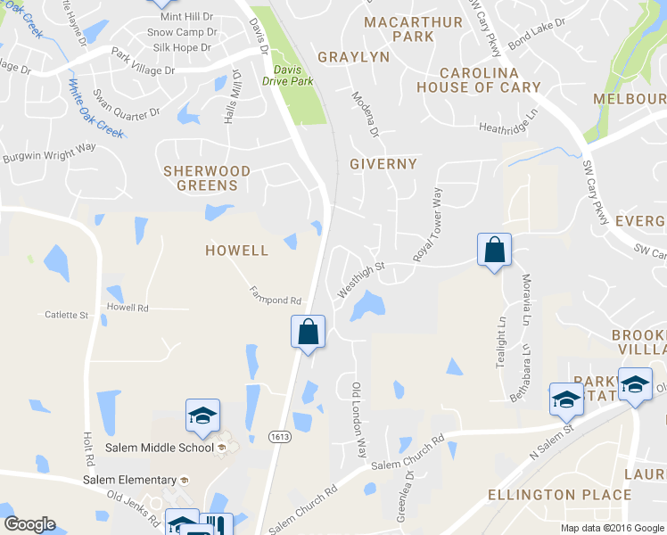 map of restaurants, bars, coffee shops, grocery stores, and more near 231 Churchview Street in Cary