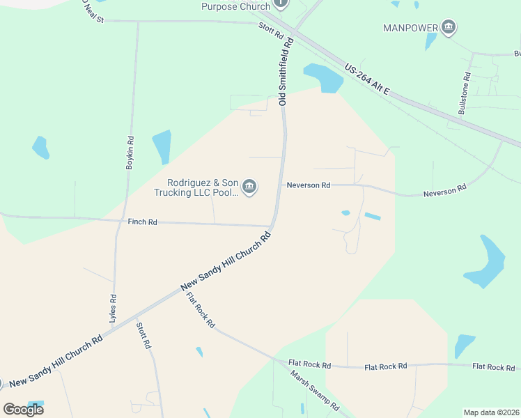 map of restaurants, bars, coffee shops, grocery stores, and more near 5130 Finch Road in Bailey