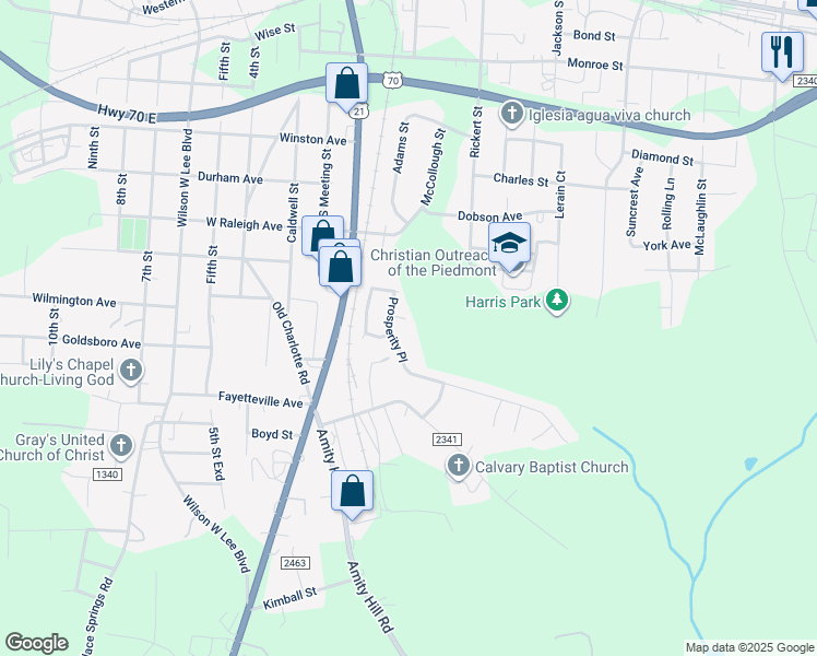 map of restaurants, bars, coffee shops, grocery stores, and more near 204 Corinthian Drive in Statesville