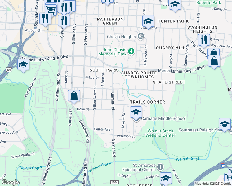 map of restaurants, bars, coffee shops, grocery stores, and more near 528 Branch Street in Raleigh