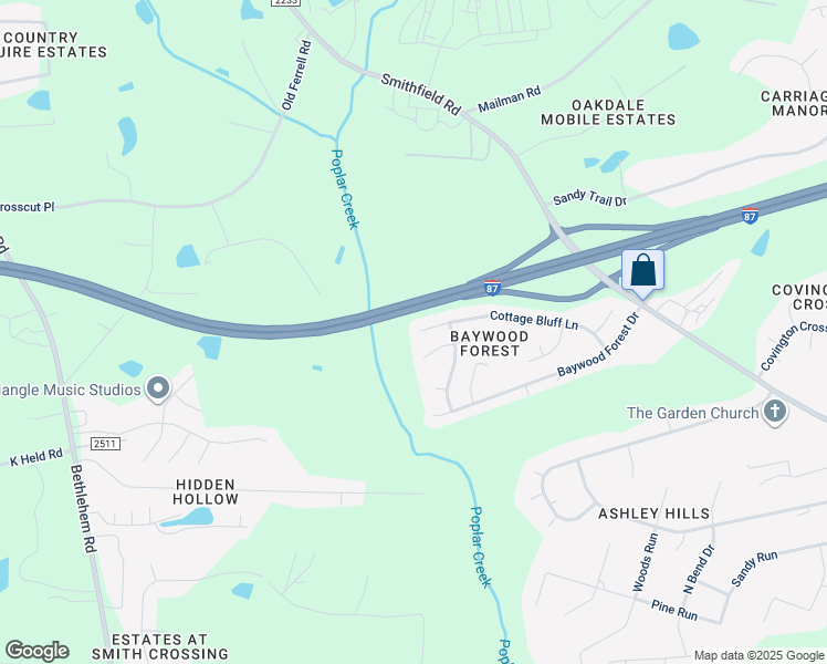 map of restaurants, bars, coffee shops, grocery stores, and more near 5001 Cottage Bluff Lane in Knightdale