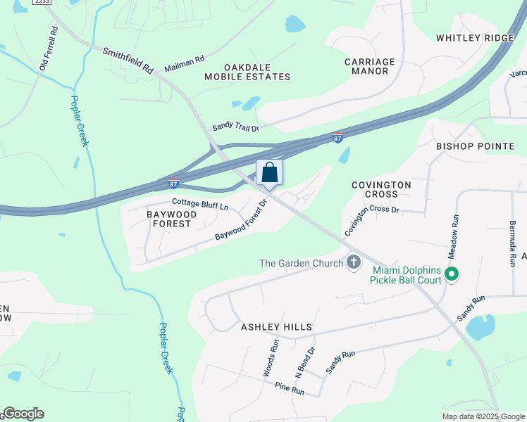 map of restaurants, bars, coffee shops, grocery stores, and more near 5420 Baywood Forest Drive in Knightdale