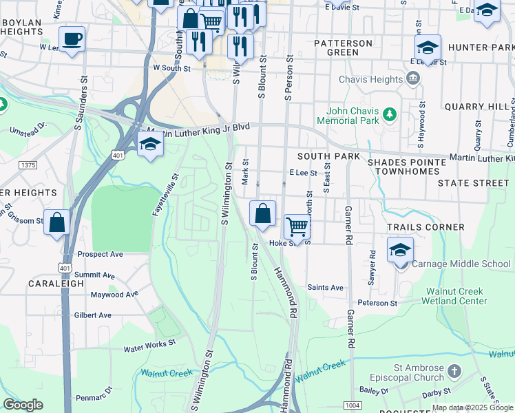 map of restaurants, bars, coffee shops, grocery stores, and more near 1128 South Blount Street in Raleigh