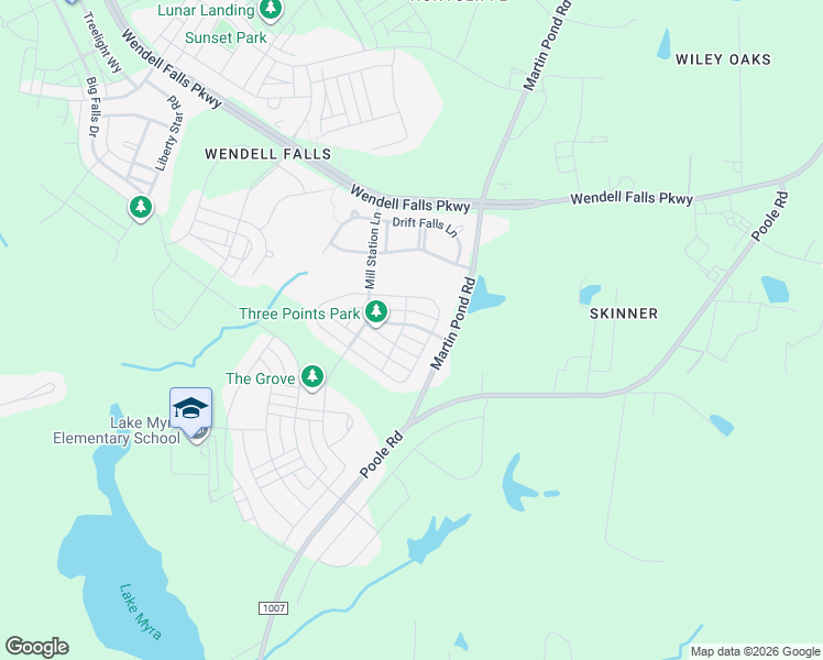 map of restaurants, bars, coffee shops, grocery stores, and more near 1100 Groveview Wynd in Wendell