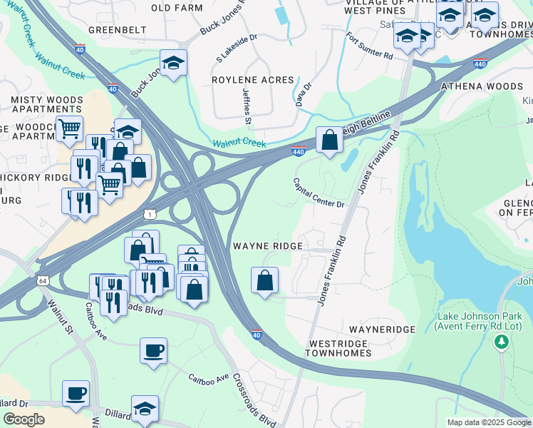 map of restaurants, bars, coffee shops, grocery stores, and more near 1121 Situs Court in Raleigh