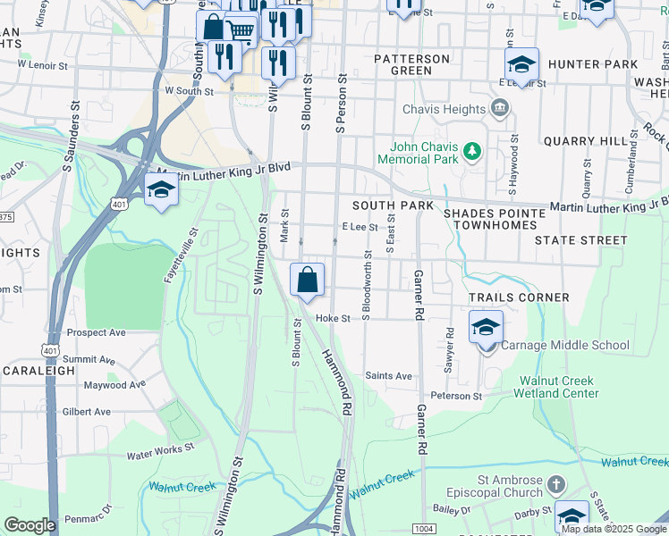 map of restaurants, bars, coffee shops, grocery stores, and more near 1116 South Person Street in Raleigh