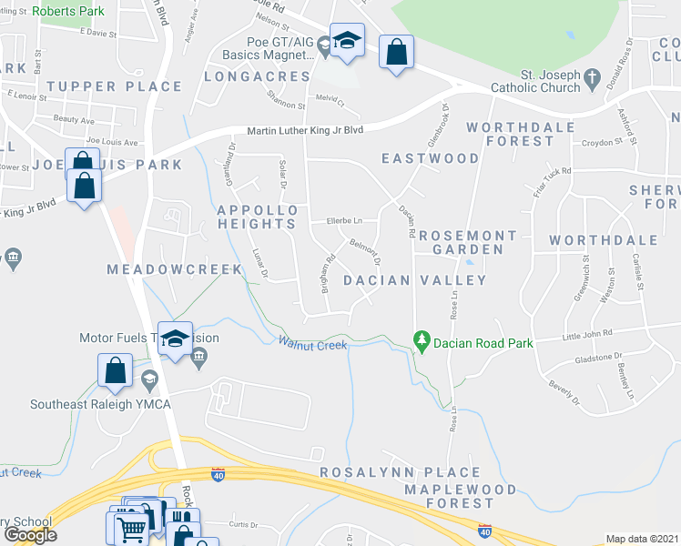 map of restaurants, bars, coffee shops, grocery stores, and more near in Raleigh