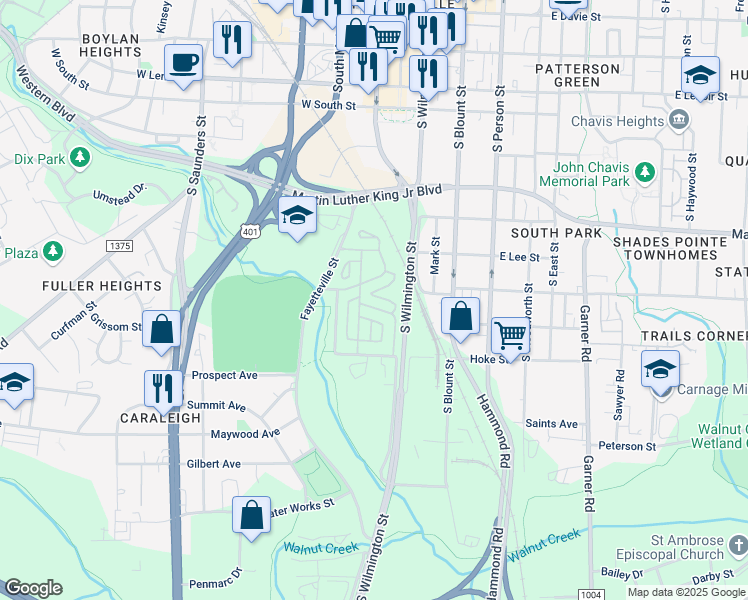map of restaurants, bars, coffee shops, grocery stores, and more near 124 Old Manly Court in Raleigh