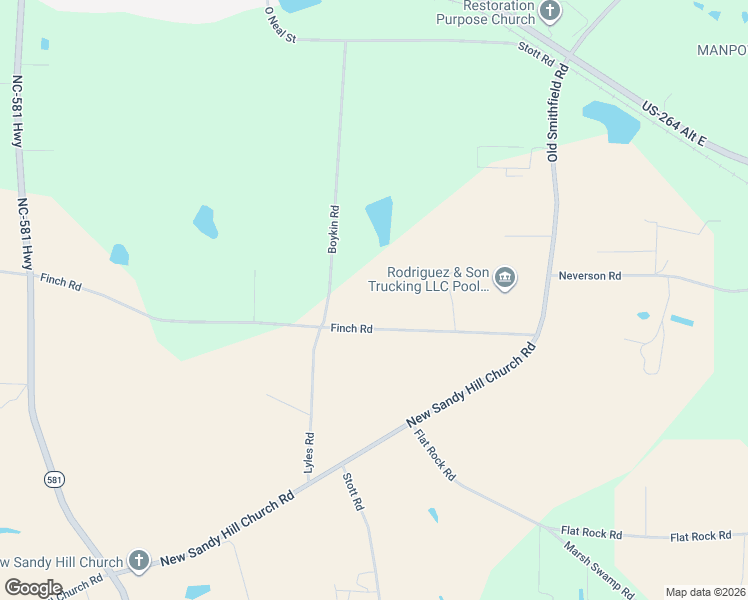 map of restaurants, bars, coffee shops, grocery stores, and more near 5488 Finch Road in Bailey