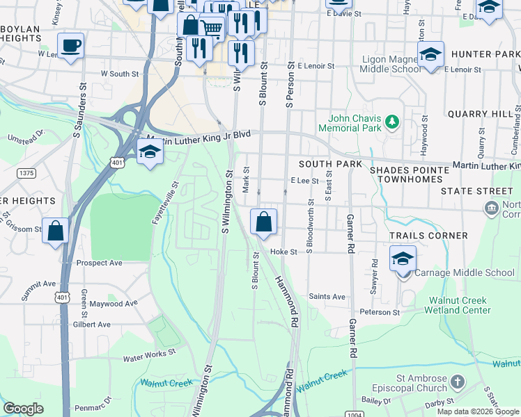 map of restaurants, bars, coffee shops, grocery stores, and more near 1128 South Blount Street in Raleigh