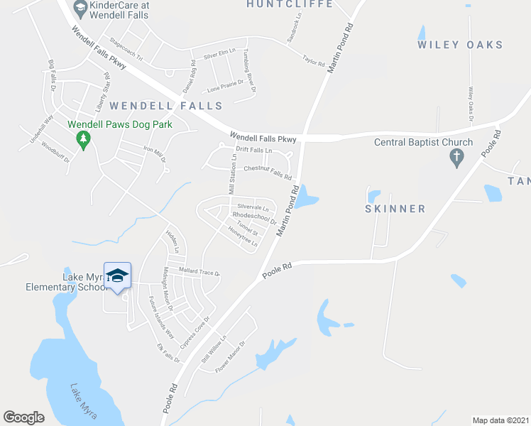 map of restaurants, bars, coffee shops, grocery stores, and more near 1100 Groveview Wynd in Wendell