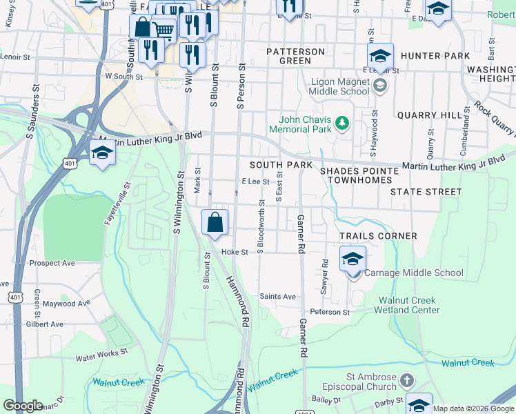 map of restaurants, bars, coffee shops, grocery stores, and more near 319 Bragg Street in Raleigh