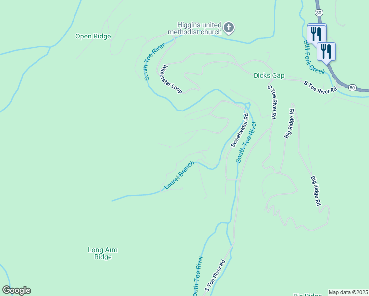 map of restaurants, bars, coffee shops, grocery stores, and more near 374 Overlook Drive in Spruce Pine