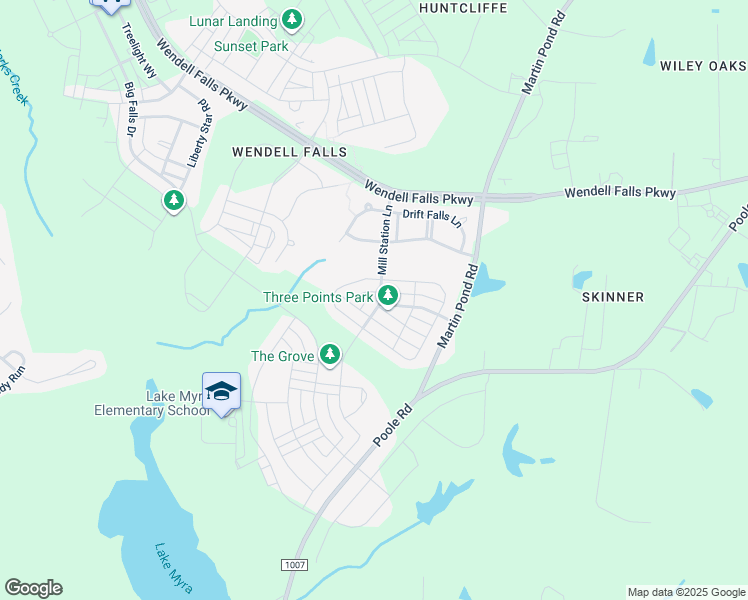 map of restaurants, bars, coffee shops, grocery stores, and more near 620 Mill Station Lane in Wendell