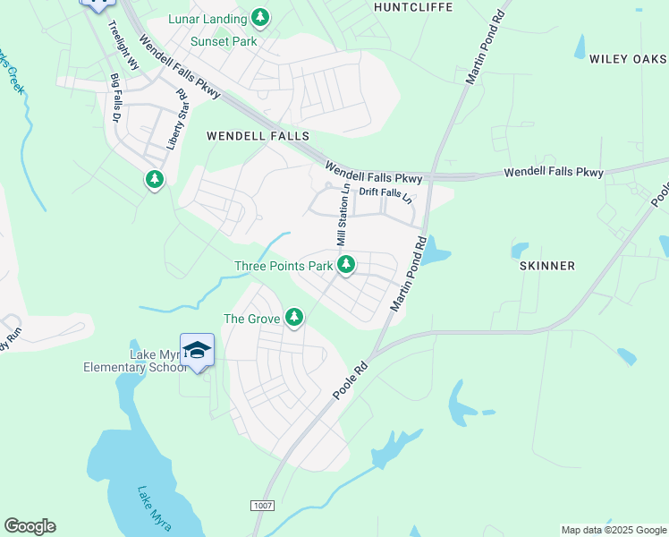 map of restaurants, bars, coffee shops, grocery stores, and more near 620 Mill Station Lane in Wendell