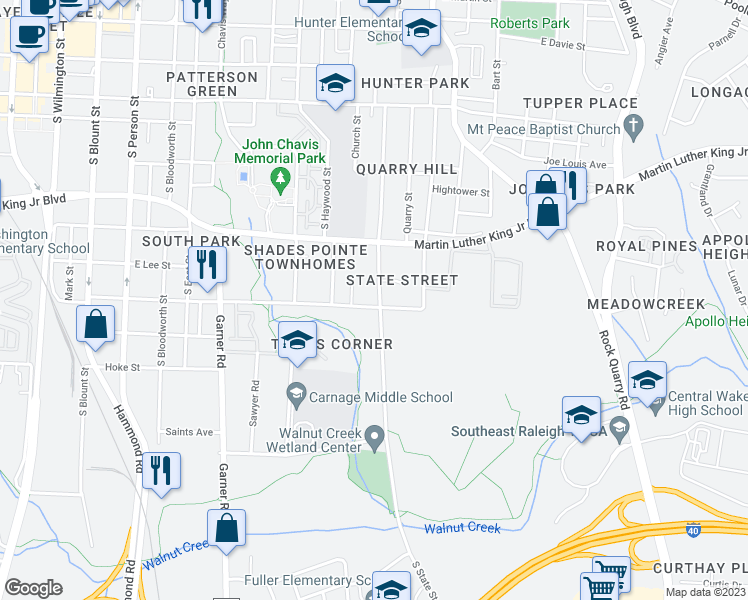 map of restaurants, bars, coffee shops, grocery stores, and more near 809 Bragg Street in Raleigh