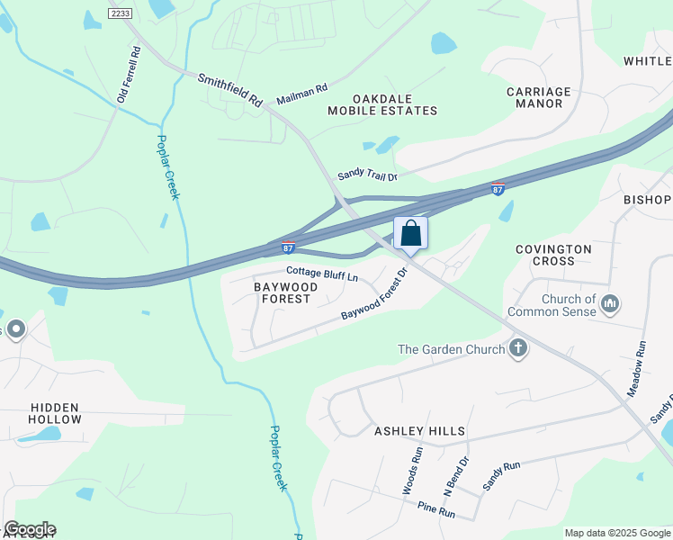 map of restaurants, bars, coffee shops, grocery stores, and more near 5233 Cottage Bluff Lane in Knightdale