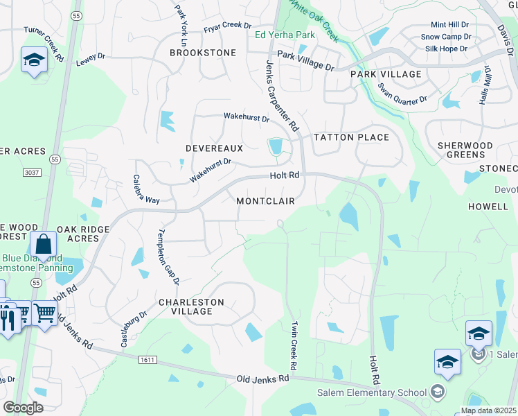 map of restaurants, bars, coffee shops, grocery stores, and more near 301 Hasbrouck Drive in Apex