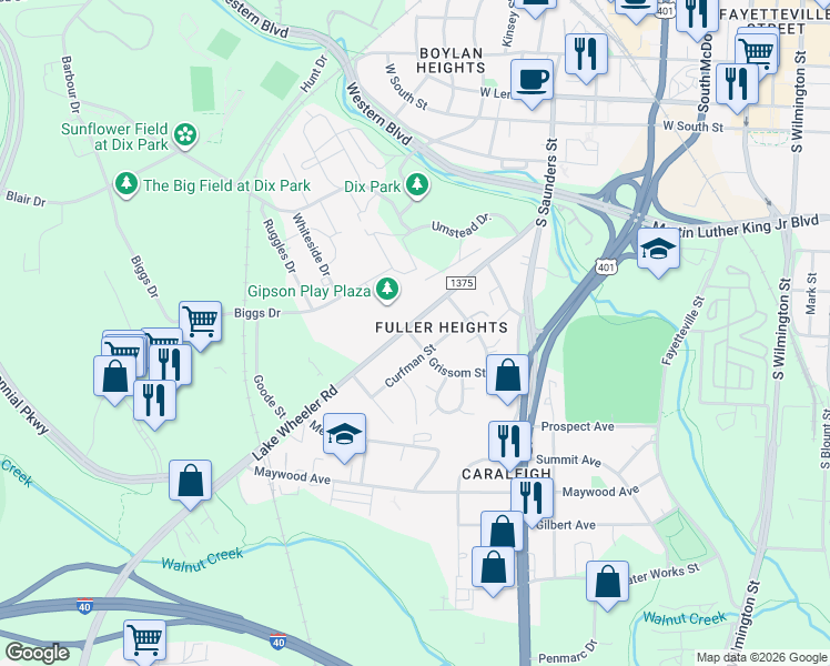 map of restaurants, bars, coffee shops, grocery stores, and more near in Raleigh