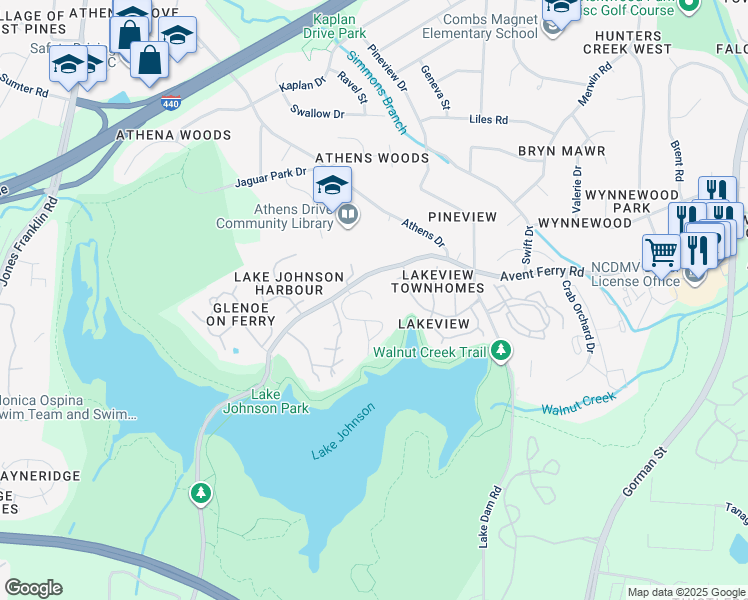 map of restaurants, bars, coffee shops, grocery stores, and more near 4012 The Oaks Drive in Raleigh