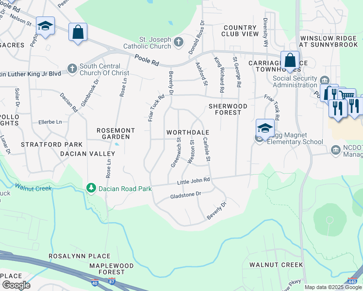map of restaurants, bars, coffee shops, grocery stores, and more near 909 Greenwich Street in Raleigh