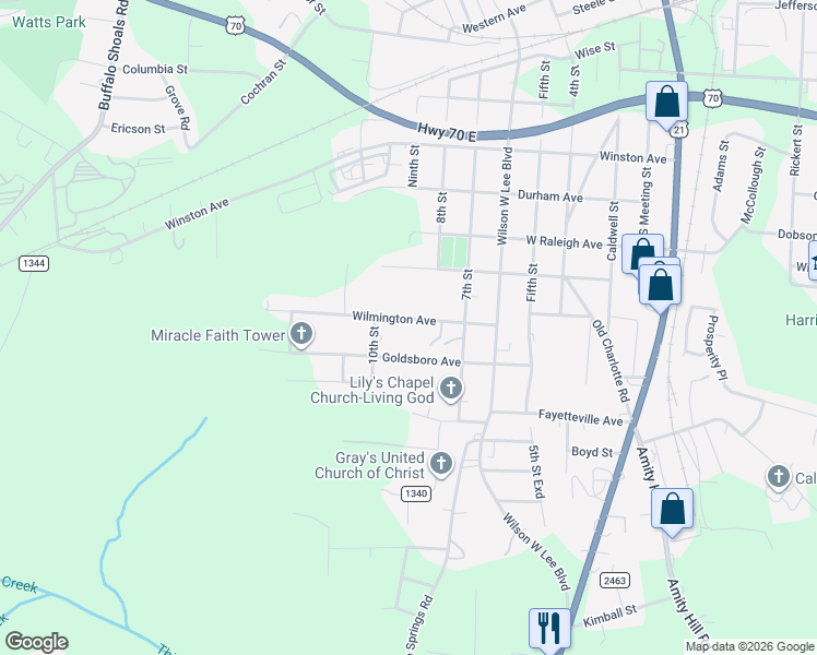 map of restaurants, bars, coffee shops, grocery stores, and more near 821 Wilmington Avenue in Statesville