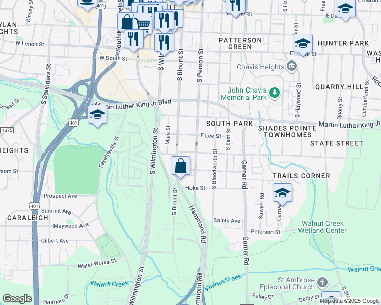 map of restaurants, bars, coffee shops, grocery stores, and more near 1116 South Person Street in Raleigh
