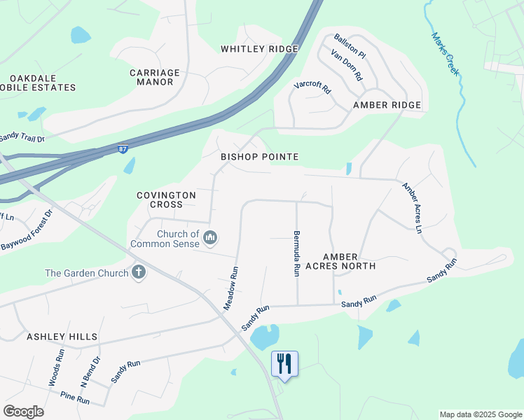 map of restaurants, bars, coffee shops, grocery stores, and more near 5724 Meadow Run in Knightdale