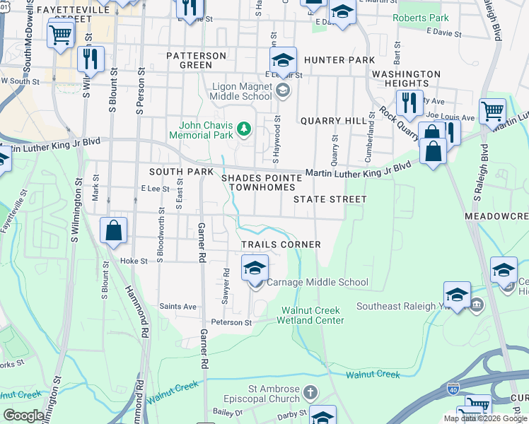 map of restaurants, bars, coffee shops, grocery stores, and more near 1124 Gregg Street in Raleigh