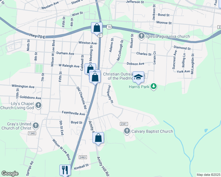 map of restaurants, bars, coffee shops, grocery stores, and more near 218 Prosperity Place in Statesville