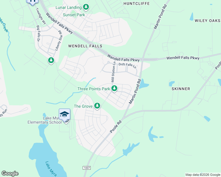 map of restaurants, bars, coffee shops, grocery stores, and more near Mill Station Lane in Wendell