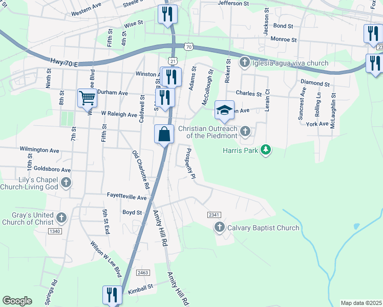 map of restaurants, bars, coffee shops, grocery stores, and more near 218 Prosperity Place in Statesville