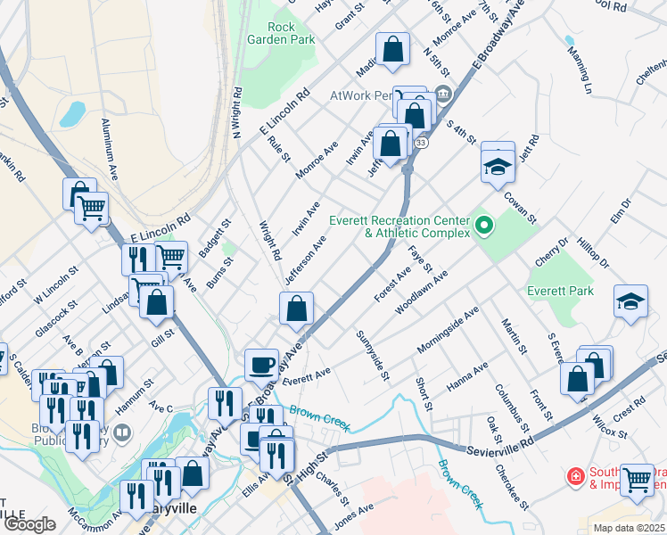 map of restaurants, bars, coffee shops, grocery stores, and more near 1242 East Harper Avenue in Maryville