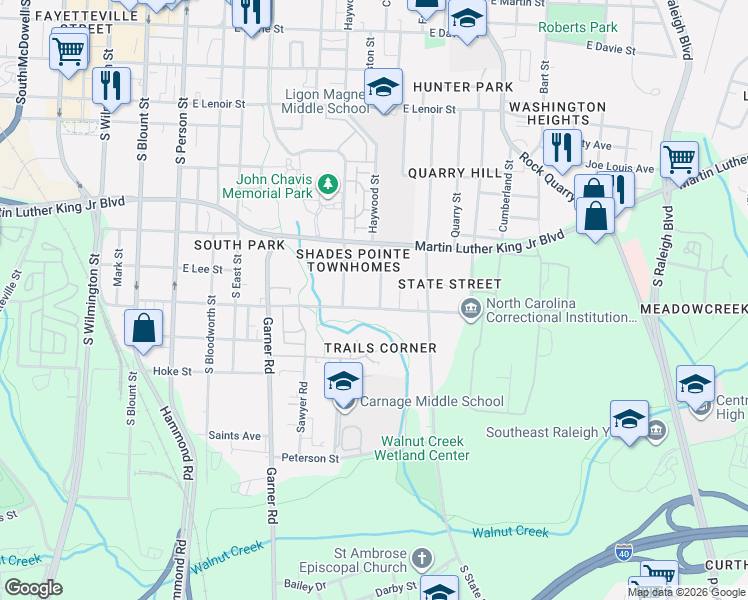 map of restaurants, bars, coffee shops, grocery stores, and more near 1124 Gregg Street in Raleigh